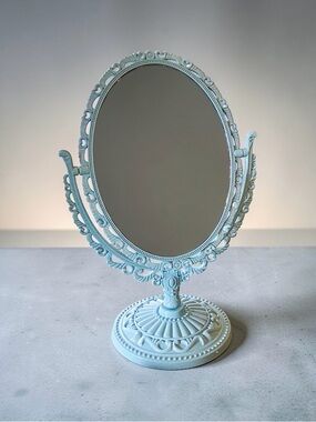 Oval Blue desk top vanity Mirror